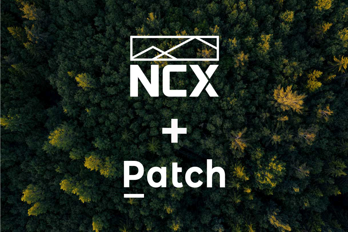 NCX and Patch logos over an aerial view of a green forest